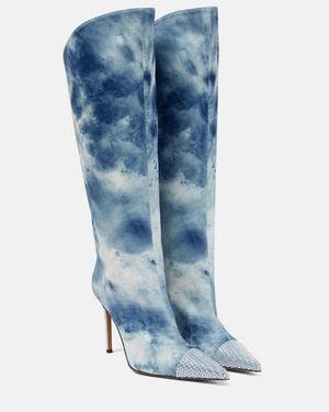 Alexandre Vauthier Tie-Dye Denim Knee-High Boots - Blue