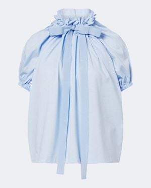 Patou Bow-Detail Gathered Cotton Jersey Top - Blue
