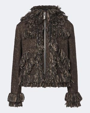Sacai Fringed Wool-Blend Tweed Jacket - Black