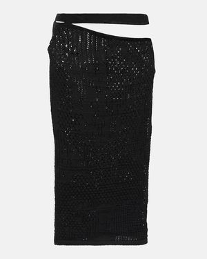 Roberta Einer Cutout Cotton Knit Midi Skirt - Black