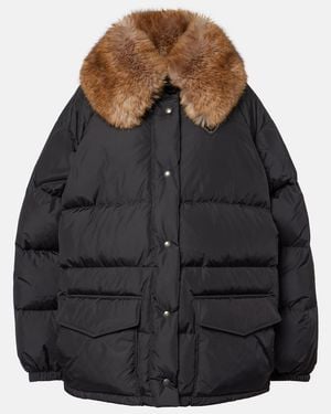 Prada Faux Fur-Trimmed Down Jacket - Black