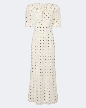 Alessandra Rich Ruffled Polka-Dot Silk Midi Dress - White