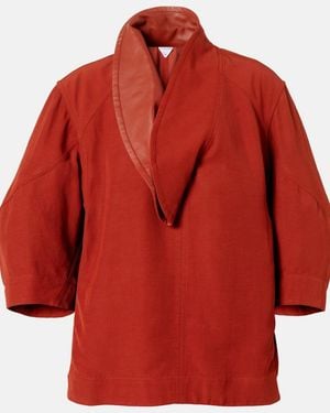 Bottega Veneta Oversized Leather-Trimmed Cotton-Blend Crepe Blouse - Red