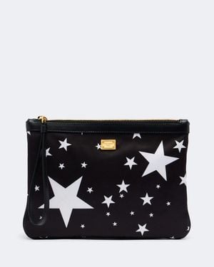 Dolce & Gabbana Printed Leather-Trimmed Satin Pouch - Black