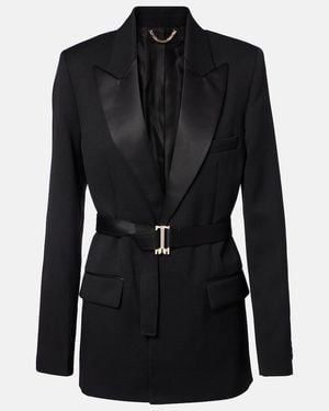 Victoria Beckham Belted Satin-Trimmed Blazer - Black