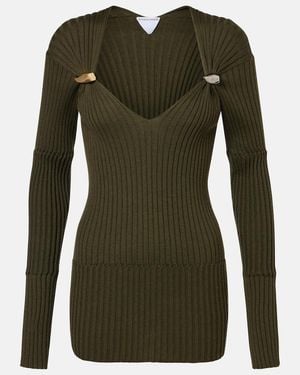 Bottega Veneta Ribbed-Knit Cashmere And Silk Top - Green