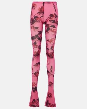 Blumarine Semi-Sheer Printed Leggings - Red