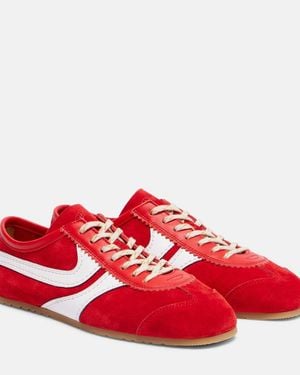 Dries Van Noten Leather-Trimmed Suede Trainers - Red