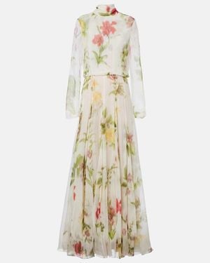 Oscar de la Renta Floral Silk Chiffon Gown - Metallic