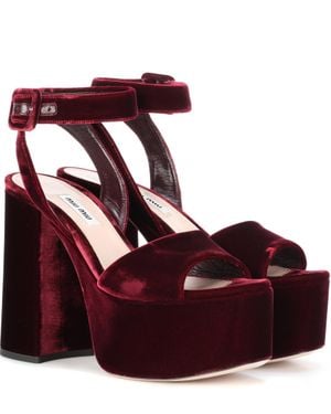 Miu Miu Velvet Platform Sandals - Red