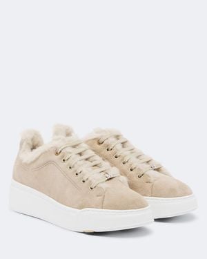 Max Mara Shearling-Lined Suede Low-Top Trainers - Natural