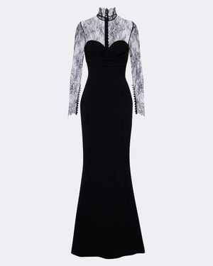 Elie Saab Lace-Trimmed Cady Gown - Black