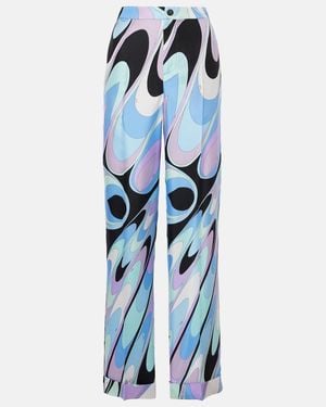 PUCCI Printed Silk Twill Wide-Leg Trousers - Blue