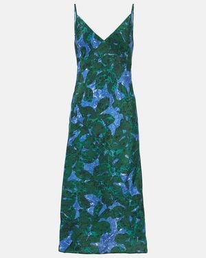 Dries Van Noten Printed Silk Slip Dress - Blue