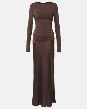 SIR. Alessia Draped Jersey And Satin Maxi Dress - Brown