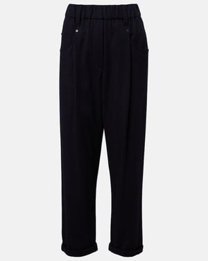Brunello Cucinelli Monili Cotton-Blend Straight Pants - Blue