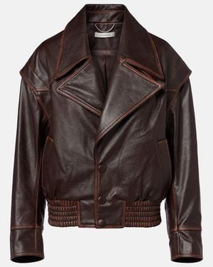 JACQUES WEI Leather Biker Jacket - Brown