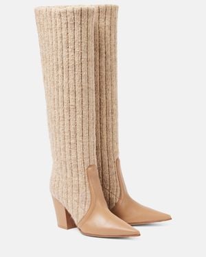 Gianvito Rossi Leather-Trimmed Knee-High Boots - Natural