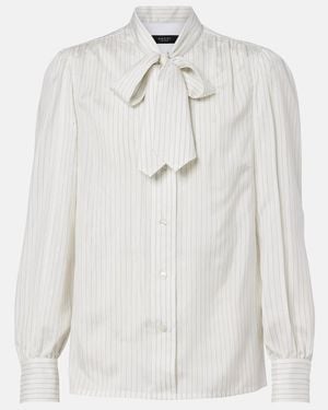 Gucci Pinstripe Tie-Neck Silk Shirt - White