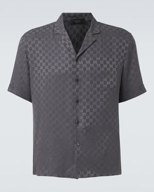 Gucci Hemd Gg Aus Seiden-Jacquard - Grau