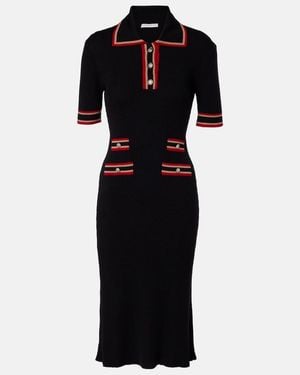 Alessandra Rich Ribbed-Knit Virgin Wool Polo Dress - Black