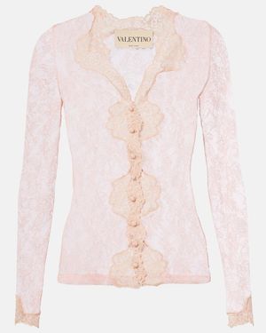 Valentino Floral Sheer Lace Cardigan - Pink