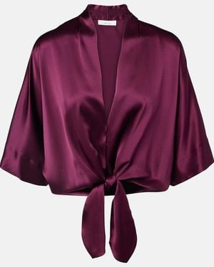 The Sei Cropped Silk Charmeuse Top - Purple