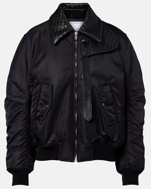 Bottega Veneta Intrecciato Leather-Trimmed Blouson Jacket - Black