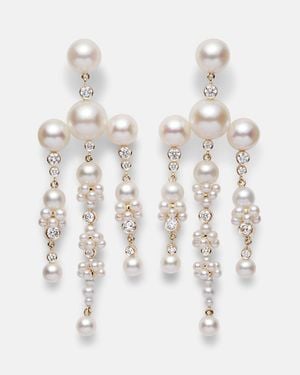 Sophie Bille Brahe Jardin De Reve 14kt Gold Earrings With Diamonds And Pearls - White