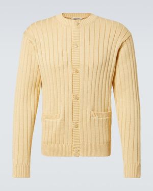 AURALEE Ribbed-Knit Cotton Cardigan - Yellow