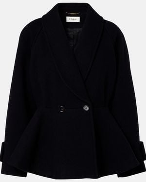 Chloé Peplum Wool-Blend Coat - Black