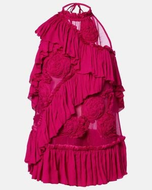 Dries Van Noten Floral-Applique Ruffled Top - Red