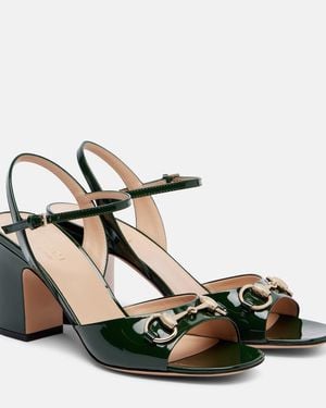 Gucci Lady Horsebit 75 Patent Leather Sandals - Black