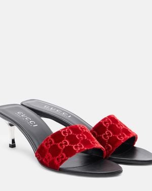 Gucci Gg Velvet Mules - Red