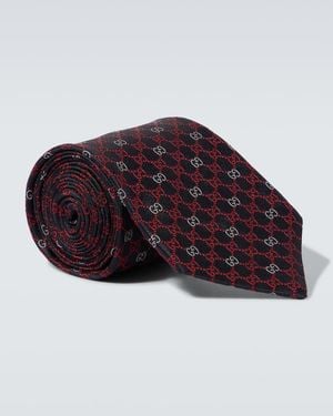 Gucci Corbata De Seda Gg En Jacquard - Rojo