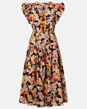 Ulla Johnson Marin Floral Cotton Poplin Midi Dress - Metallic