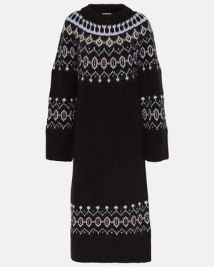 KHAITE Rivka Fair Isle Cashmere-Blend Midi Dress - Black