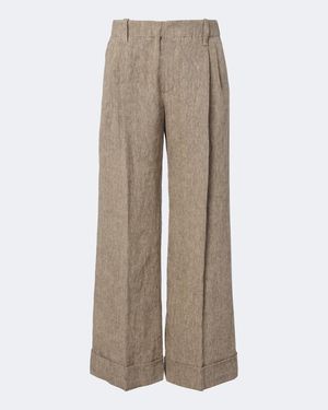 Brunello Cucinelli Monili Linen Wide-Leg Trousers - Natural