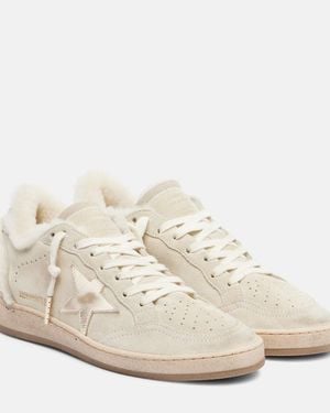 Golden Goose Ball Star Shearling-Lined Suede Sneakers - White