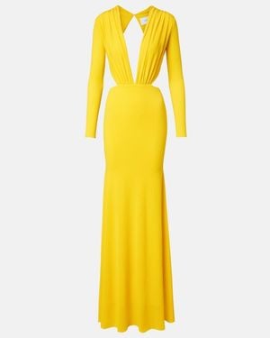 Alex Perry Ruched Open-Back Crepe Jersey Gown - Yellow