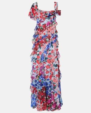 Carolina Herrera Floral Ruffled Chiffon Gown - White