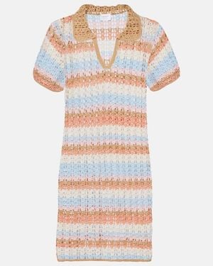 Anna Kosturova Crochet Striped Cotton Polo Dress - Gray