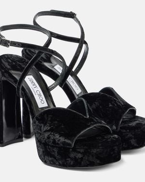 Jimmy Choo Karli 125 Velvet Platform Sandals - Black