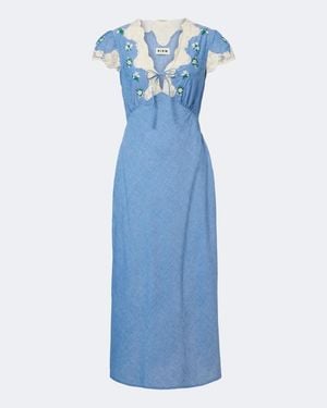 RIXO London Amari Embroidered Cotton Midi Dress - Blue