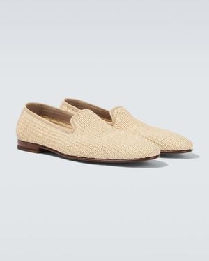 Manolo Blahnik Mario Leather-Trimmed Raffia Loafers - White