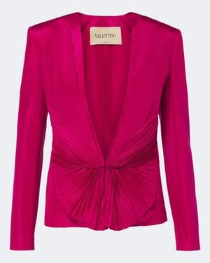 Valentino Garavani Gathered Plisse Silk Taffeta Jacket - Pink