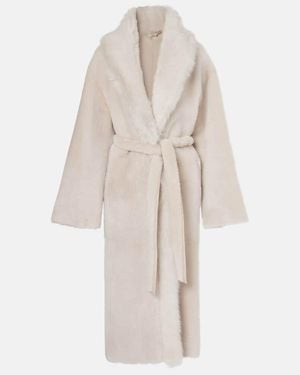 Nour Hammour Isadora Shearling Wrap Coat - White