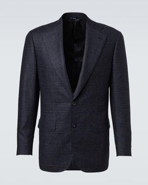 Thom Sweeney Checked Wool And Silk Blazer - Blue