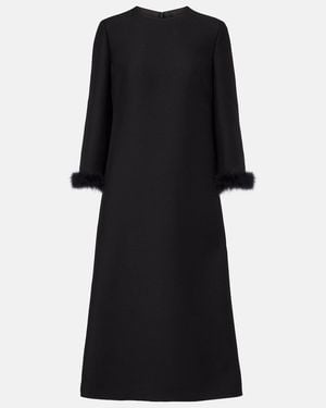 Valentino Crepe Couture Feather-Trimmed Midi Dress - Black