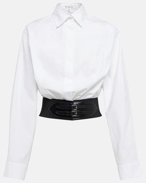 Alaïa Belted Cotton Poplin Shirt - White